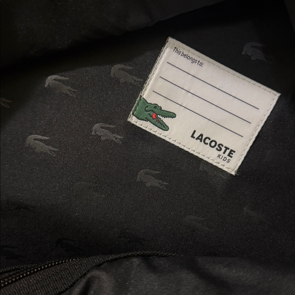 Lacoste Black Kids Backpack with Green Croc Patch - Picture 12 of 14